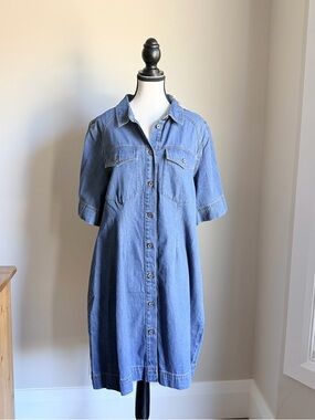 Light Blue Denim Button-Front Dress